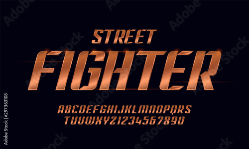 Modern, Sport, Italic Alphabet copper Font. 3D copper fonts for technology, digital, movie, sport logo design. Vector illustration