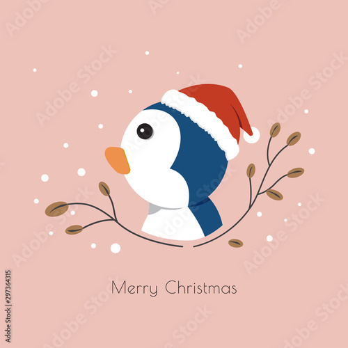 Close up Penguin face with leafs - Vector illustration