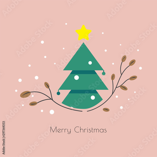 Christmas Tree with leafs - Vector illustration