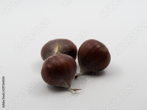Group of chestnuts isolated on white background