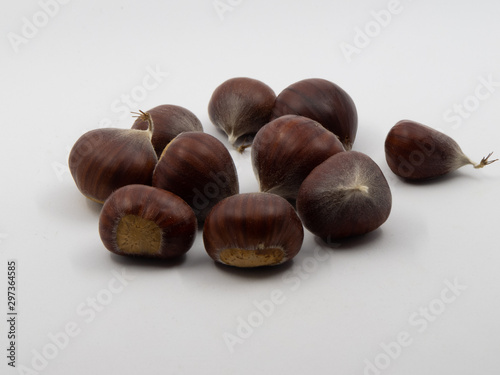 Group of chestnuts isolated on white background