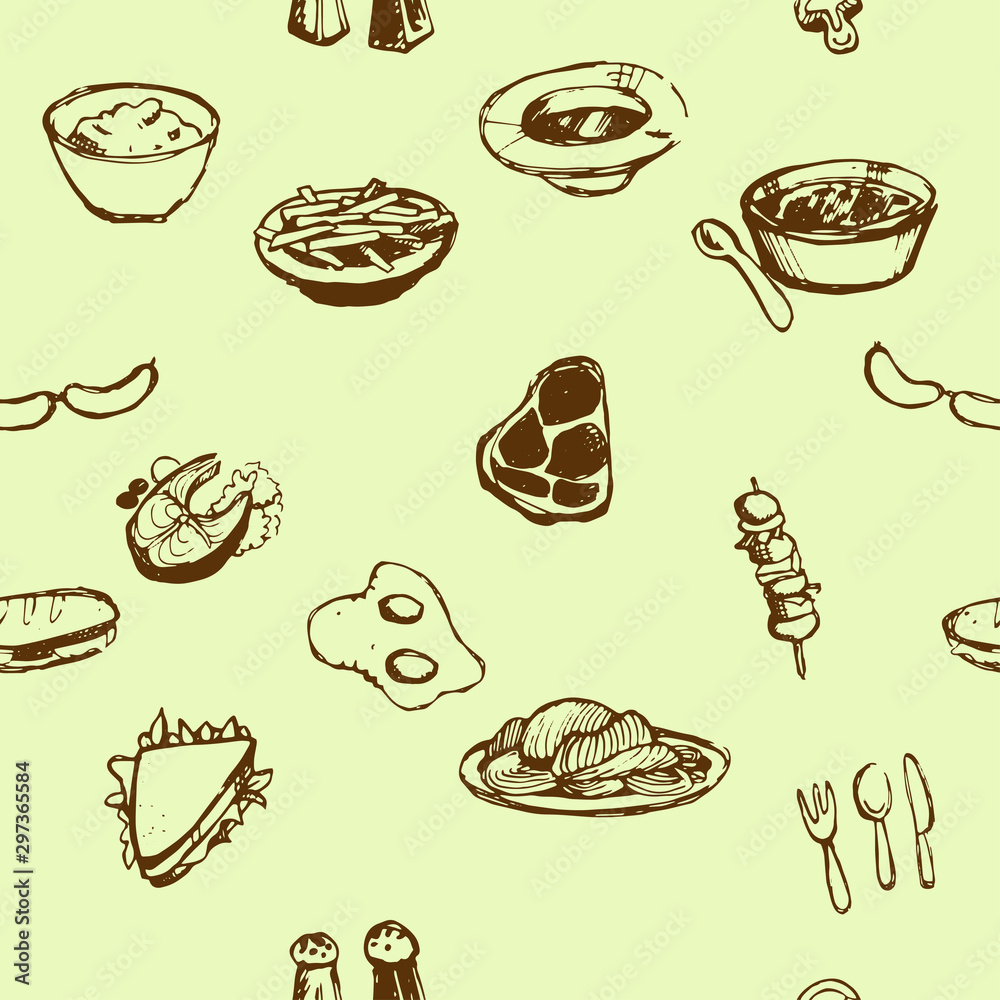 Pattern, food, dishes in plates, two colors
