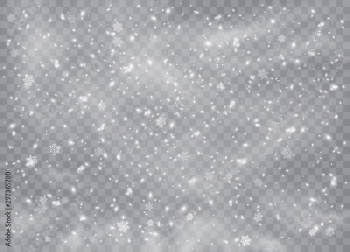 Falling. Snowflakes, snow background, snow flakes. Christmas snow for the new year.  Heavy snowfall, snowflakes in different shapes and forms. Vector illustration