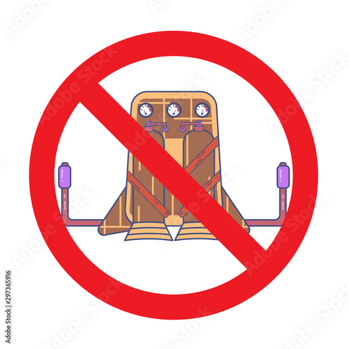 Colored jetpack drawn in flat style isolated on a white background in prohibition sign