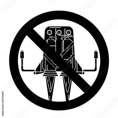 Silhouette of jetpack isolated on a white background in prohibition sign