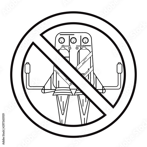 Jetpack drawn in lineart style isolated on a white background in prohibition sign