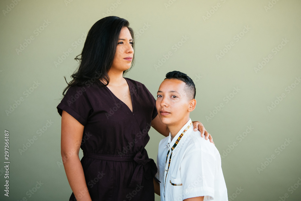 Portrait of queer couple in studio environment Portrait of queer couple in studio environment