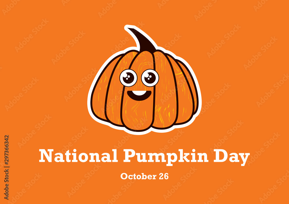 National Pumpkin Day vector. Happy Pumpkin icon. Pumpkin isolated on a orange background. Single pumpkin cartoon character. Pumpkin Day Poster, October 26. Important day