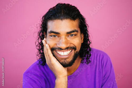 Portrait of an Afrolatino young man in studio environment photo