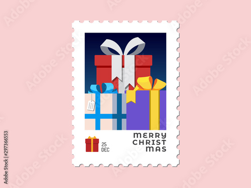 Presents - Christmas stamp flat design for greeting card and multi purpose - Vector illustration