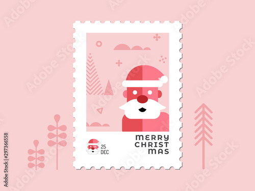 Santa claus in red tone - Christmas stamp flat design for greeting card and multi purpose - Vector illustration