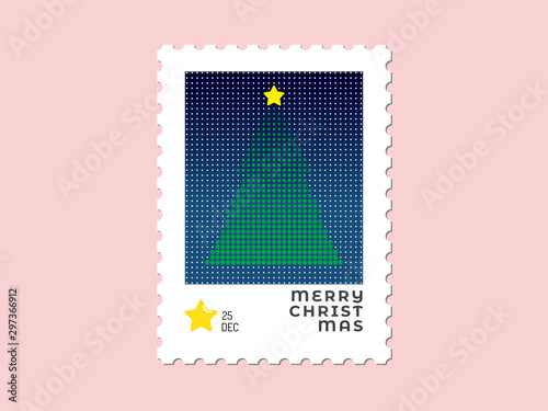 Christmas tree in dot style - Christmas stamp flat design for greeting card and multi purpose - Vector illustration