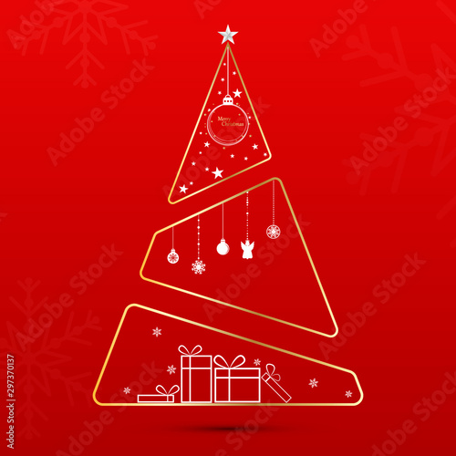 Beautiful red christmas background with modern christmas tree design