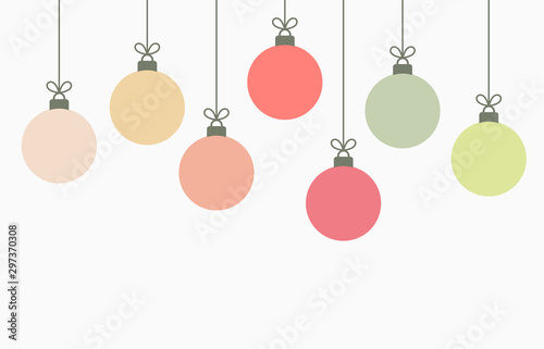 Christmas balls hanging ornaments background.