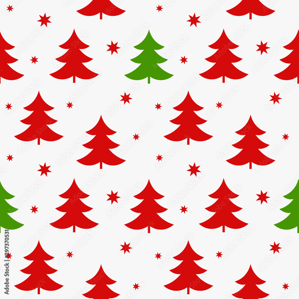 Christmas trees red and green seamless pattern.