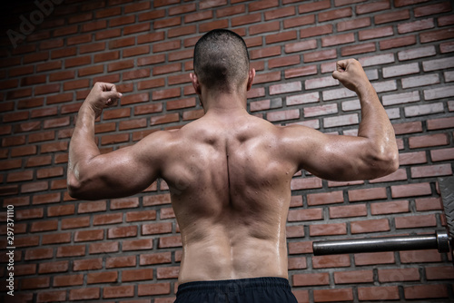 Portrait of asian man big muscle at the gym,Thailand people,Workout for good healthy,Body weight training,Fitness at the gym concept