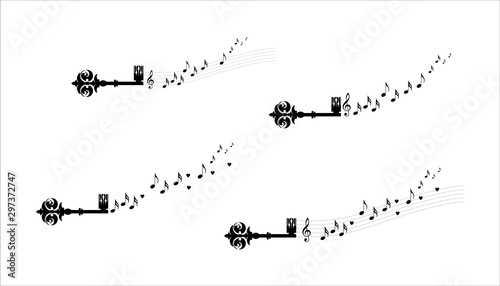 Decorative Antique Key and music notes