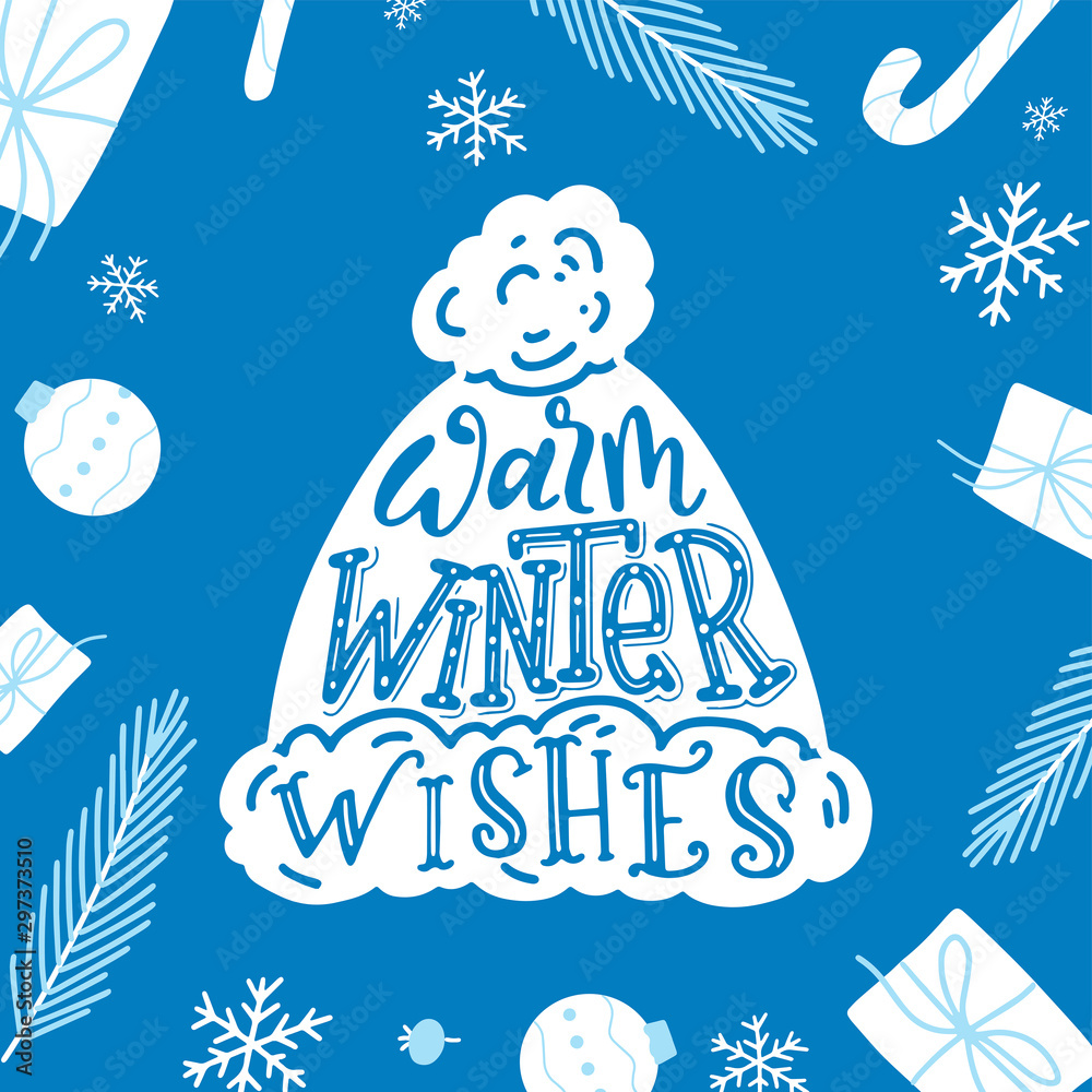 Fototapeta premium Greeting card with handmade calligraphy. Lettering poster with Christmas quote for poster or banner. Brush typography vector illustration