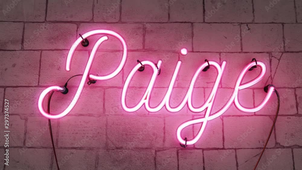 Neon sign spelling the name Paige this realistic sign starts when the sign is off then it turns on with amazing flashing flickering effects, after 30 seconds it flashes on and off and can be looped