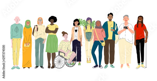 Group of different young people. Social diversity