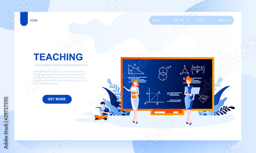 Teaching vector landing page template with header. Education web banner, homepage design with flat illustrations
