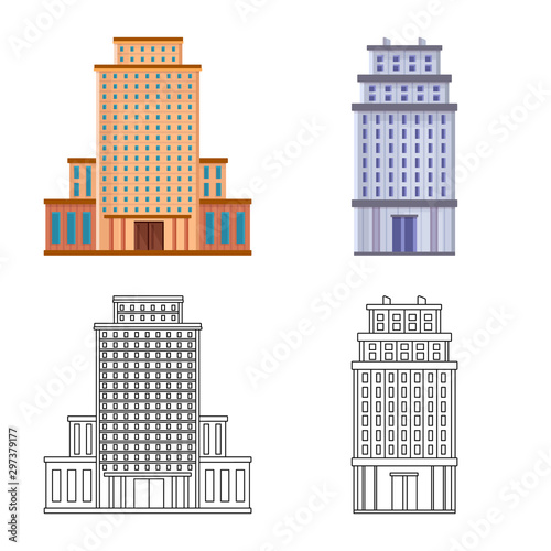 Vector illustration of municipal and center icon. Set of municipal and estate vector icon for stock.