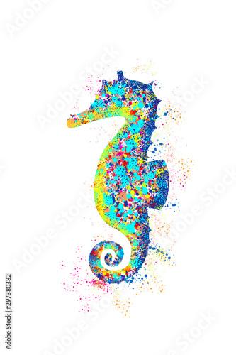 Brightly colored seahorse on a white background
