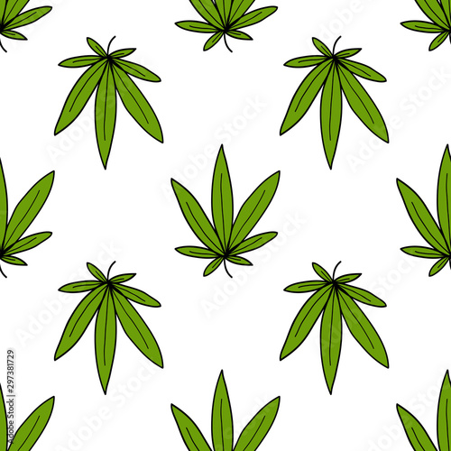 marijuana leaf seamless doodle pattern, vector illustration