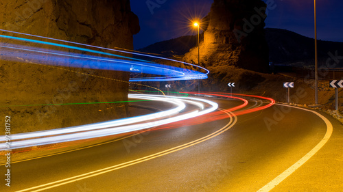 Fotografie Car Lights on the rood in the night, long exposure traffic concept