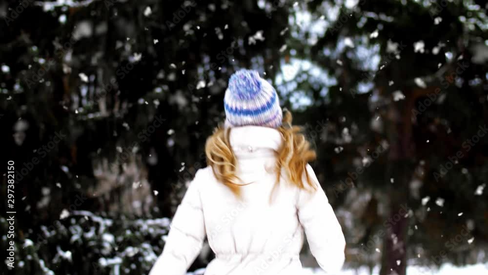 people, season and leisure concept - happy smiling woman outdoors in winter forest people, season and leisure concept - happy smiling woman outdoors in winter forest