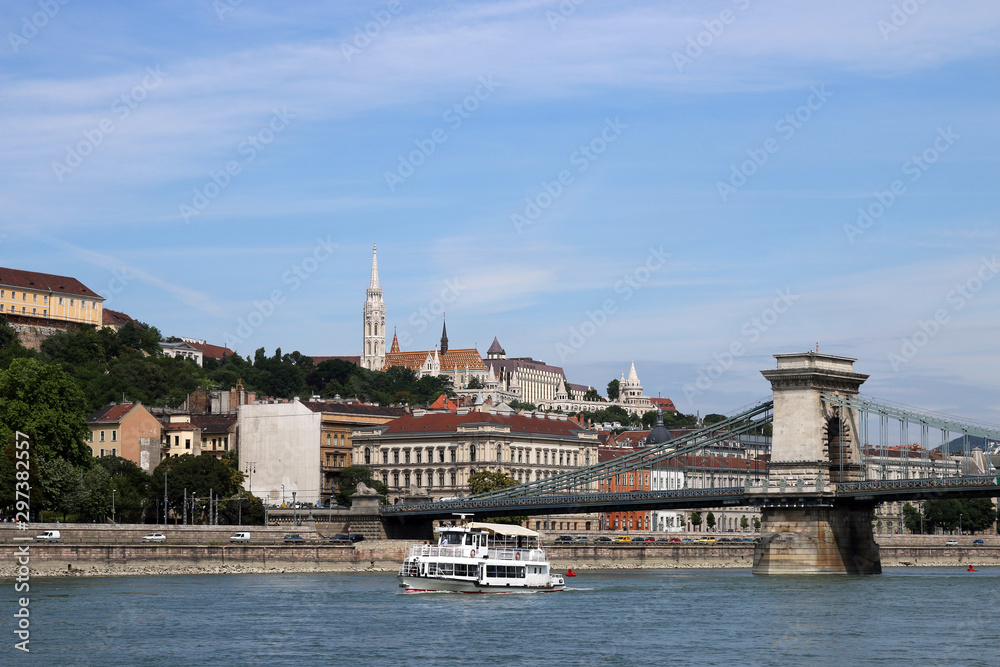 Chain bridge on Danube river landmark Budapest Hungary