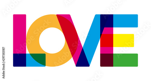 Love text in colorful style. Geometric and flat.