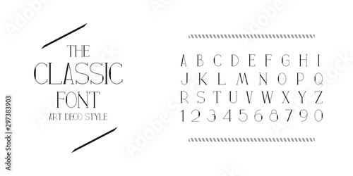 Vintage, vector, classic, elegant, font and alphabet. The font in the style of art Deco. Vector illustration.