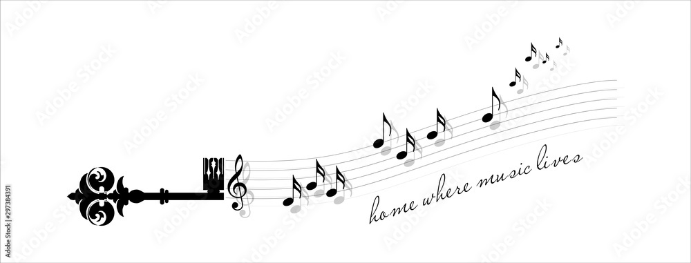 Obraz premium Old key and music notes