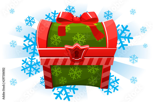Christmas holiday chest in cartoon style. Icon for the 2D game.
