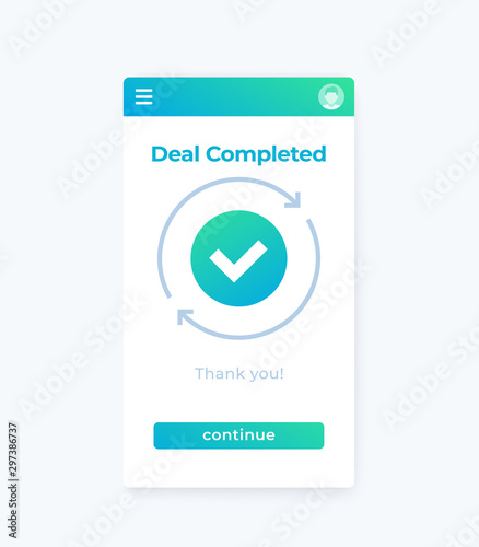 deal completed, vector mobile ui