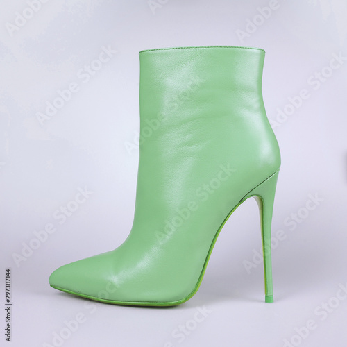 fashion green shoes on gray background