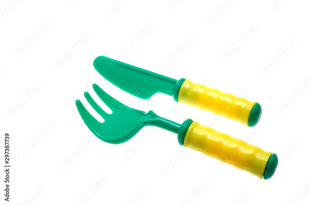 Jouet enfant fourchette et couteau couverts en plastique pour faire la  cuisine, ustensile de dinette Stock Photo