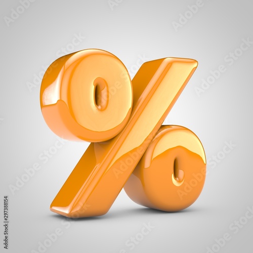 Orange 3d percent symbol isolated on white background