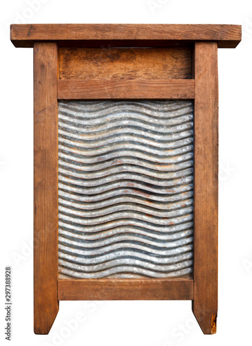Very old washboard isolated on white background.