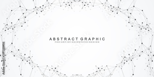 Big data visualization. Geometric abstract background visual information complexity. Futuristic infographics design. Technology background with connected line and dots, wave flow. Vector illustration