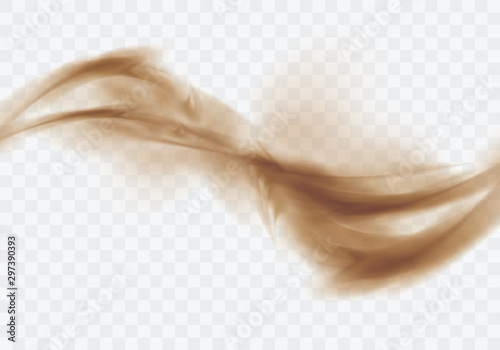 Desert sandstorm, brown dusty twisted cloud banner or dry sand flying with gust of wind, brown smoke realistic texture vector illustration isolated on transparent background