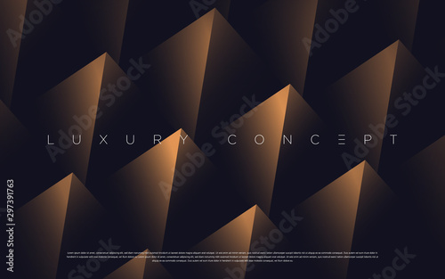 Black premium background with luxury dark golden geometric elements. Rich background for poster, banner, flyer, presentation, web design etc. Vector EPS