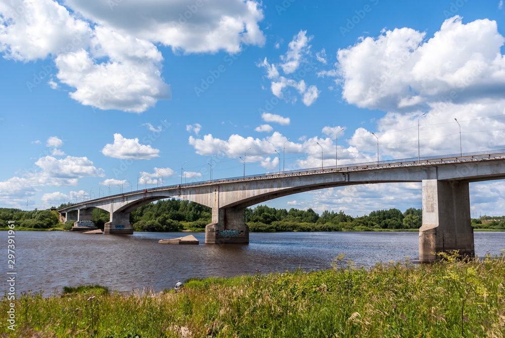 Russia, the city of Kirishi, a bridge over the Volkhov River.
