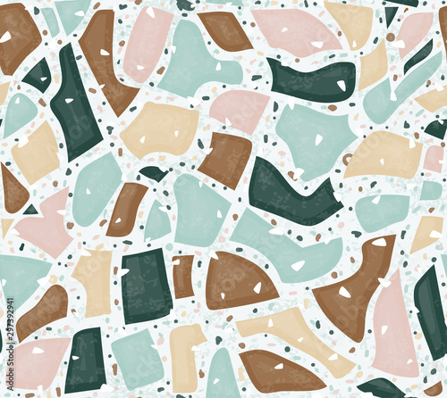 Terrazzo seamless vector pattern. Endless background of rock floor. Fashion design illustration