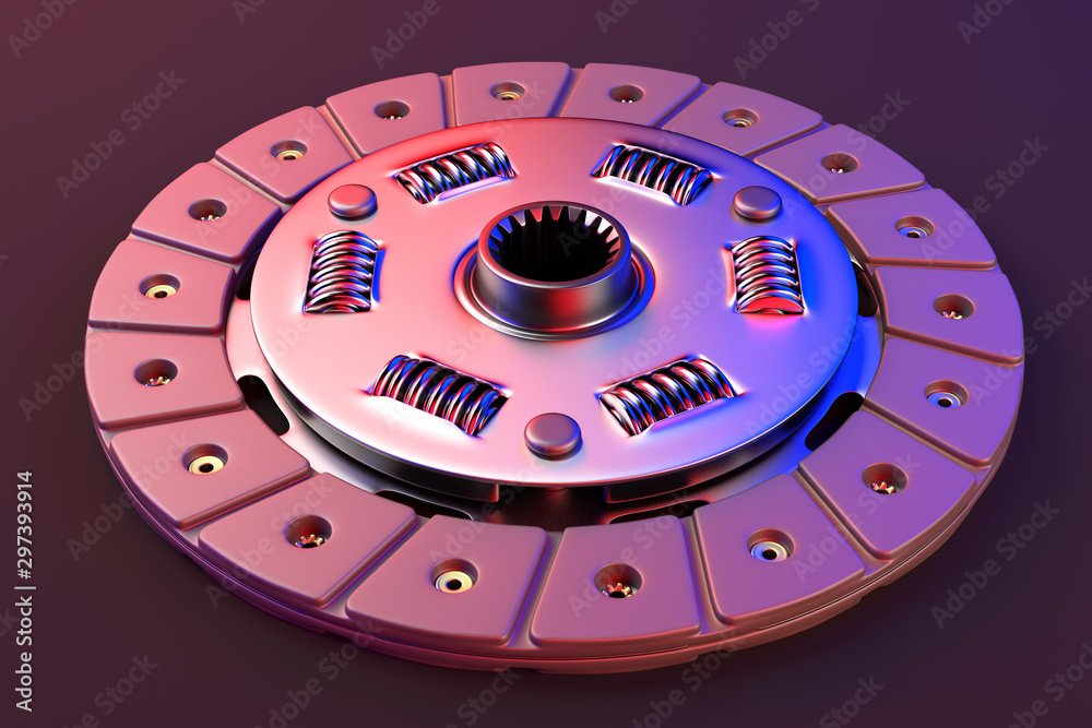 Spare parts for car and truck clutch disk. Transmission auto parts. 3d rendering Spare parts for car and truck clutch disk. Transmission auto parts. 3d rendering