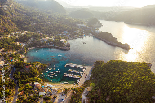 Aerial view on Paleokastritsa harbour, Alipa port