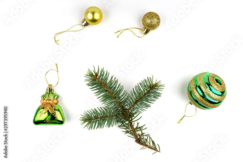 Collection Christmas decoration isolated on white background. Green color