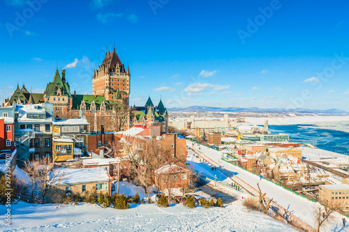 Wallpaper Mural Beautiful Cityscape View of Old Quebec City with Chateau Frontenac, Dufferin terrace and St. Lawrence River in Winter Torontodigital.ca
