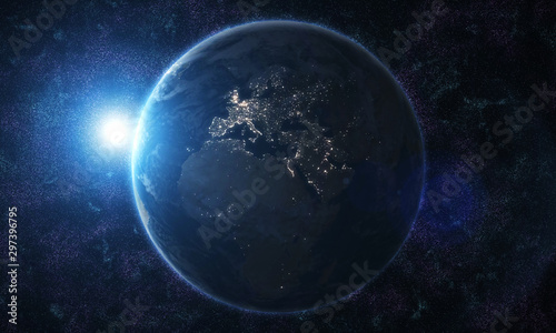 Fototapeta Naklejka Na Ścianę i Meble -  View of blue planet Earth in space with her atmosphere Europe continent 3D rendering. - İllüstrasyon 